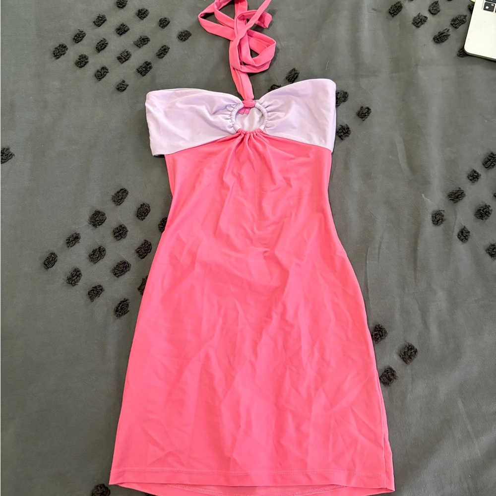 Edikted Pink and Light Pink Halter Mini Dress